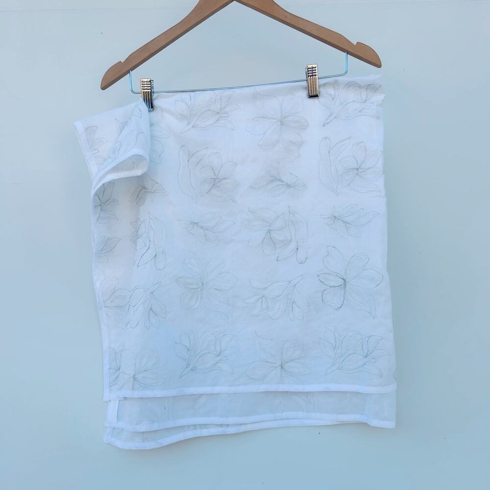 Merlette White Embroidered Square Scarf Silver Metallic Feminine Romantic 40x40